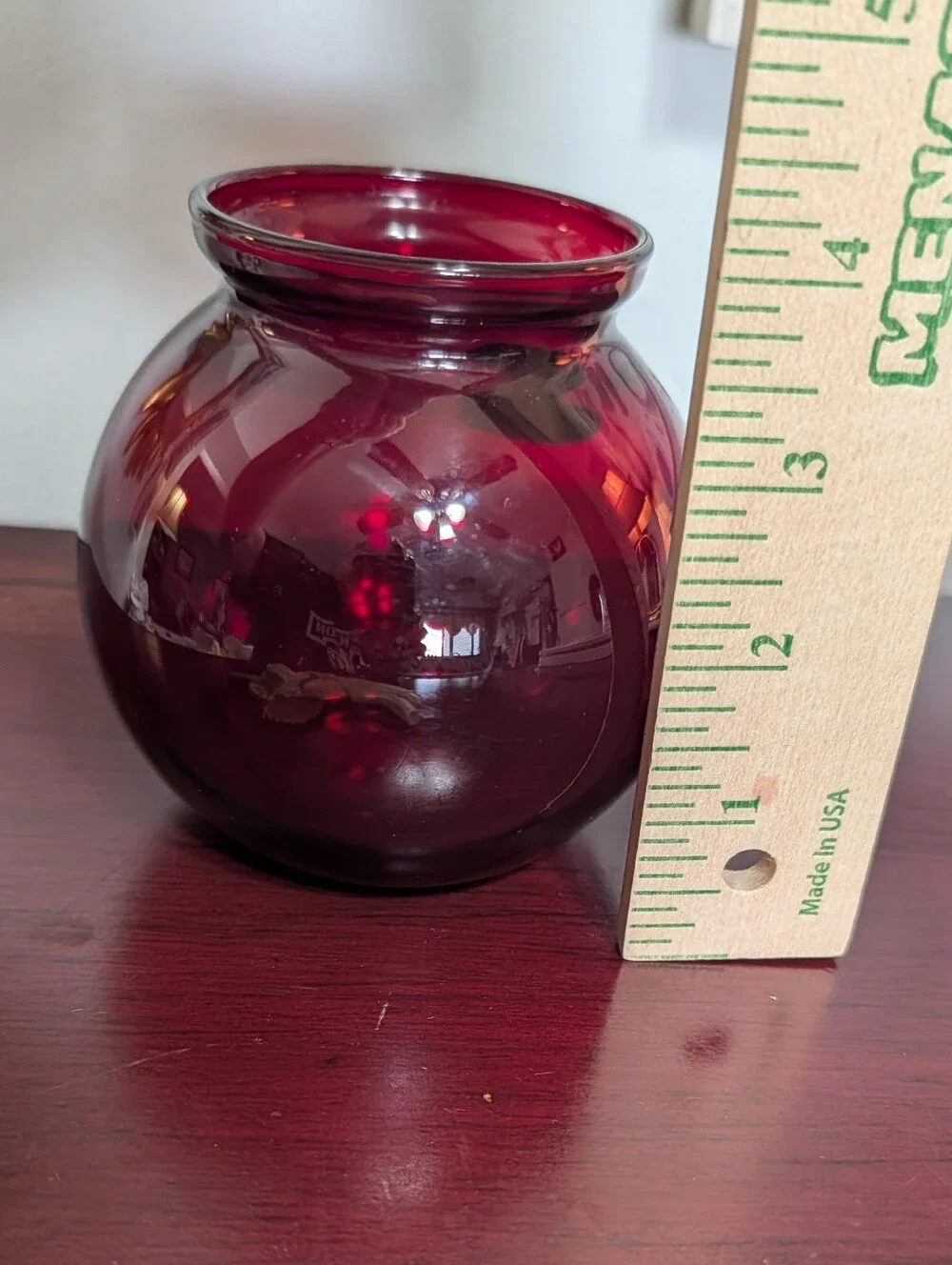 Vintage Mid Century MCM Royal Ruby Red Glass Ball Vase Anchor Hocking Sticker